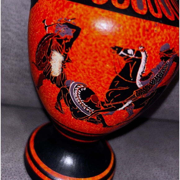 Hand Made Vintage Greek Urn (From Greece) 9” Orange Black Chariot Flaw - Picture 5 of 5